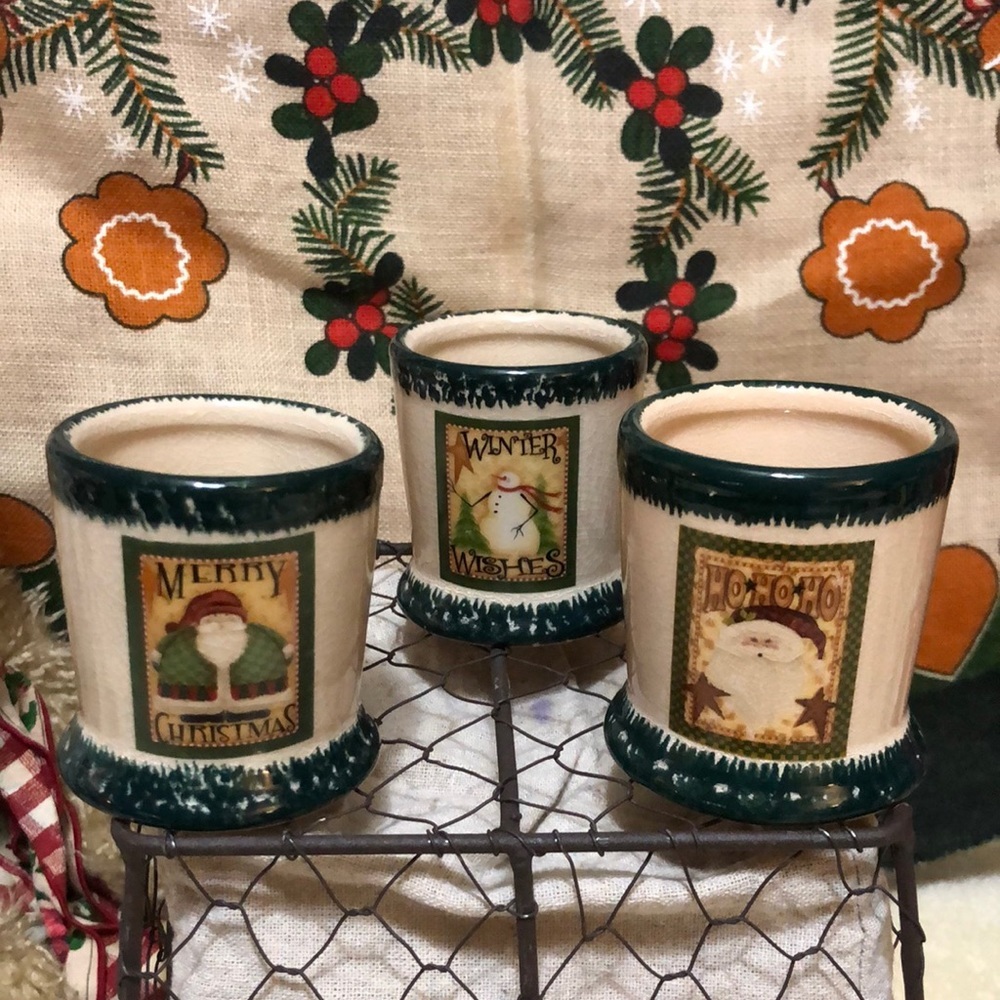 Crazy Mountain Snowman & 2 Santa Votives/ Tea-light/Candle Holders 3โx2.5โ
